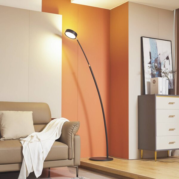 Lucande LED oblúkové svetlo Boga, čierne, kovové, stmievateľné, Čierna, Obývacia izba / jedáleň, kov, Moderný, Oblúková stojaca lampa