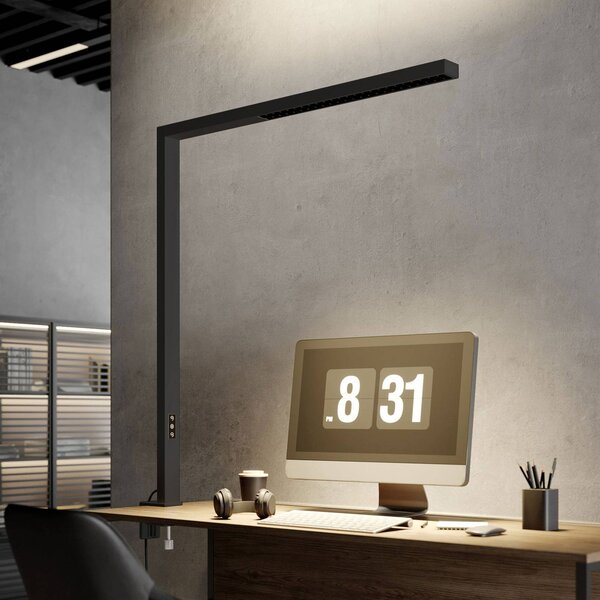 Arcchio LED kancelárske svietidlo Jolinda, čierne, hliník, stmievateľné, Čierna, Pracovňa / Kancelária, Hliník, Moderný, Lampa s klipom/do zásuvky