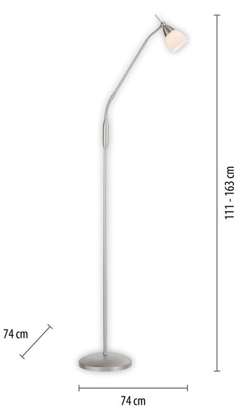 Paul Neuhaus Pino stojacia lampa, strieborná, 163 cm, stmievateľná, G9, Hliník / sivá / zinok, Obývacia izba / jedáleň, kov, Stolová lampa
