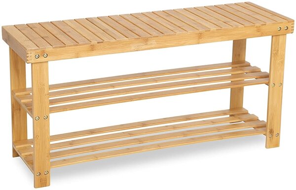 Bambusový stojan na topánky, lavica na topánky 90x28x45 cm