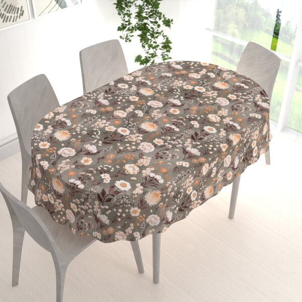 Biante Bavlnený oválny obrus Sandra SA-788 Hnedofialové kvety na sivozelenom 50x100 cm