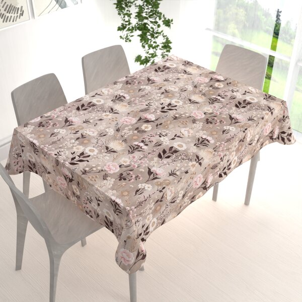 Biante Bavlnený obdĺžnikový obrus Sandra SA-787 Ružovo-hnedé kvety na hnedosivom 50x100 cm