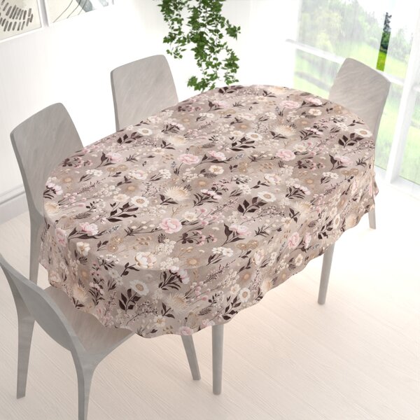 Biante Bavlnený oválny obrus Sandra SA-787 Ružovo-hnedé kvety na hnedosivom 50x100 cm