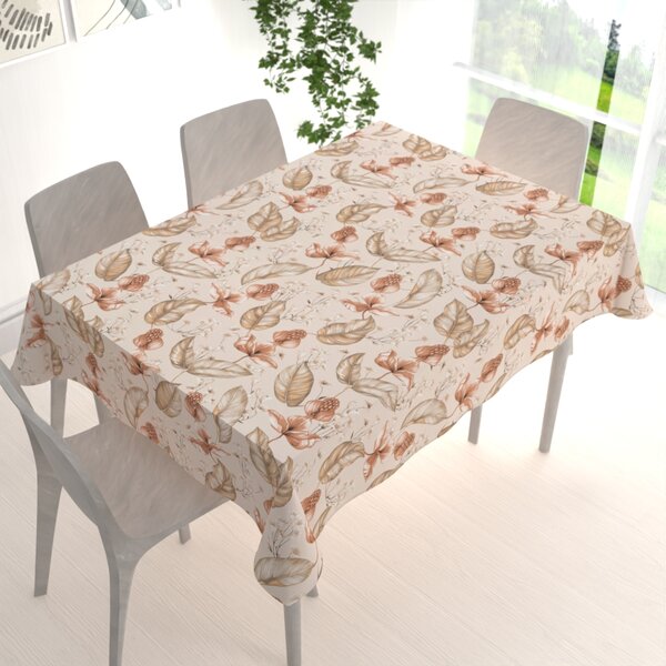 Biante Bavlnený obdĺžnikový obrus Sandra SA-786 Hnedoružové rastliny na svetlo béžovom 50x100 cm