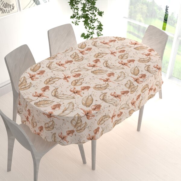 Biante Bavlnený oválny obrus Sandra SA-786 Hnedoružové rastliny na svetlo béžovom 50x100 cm