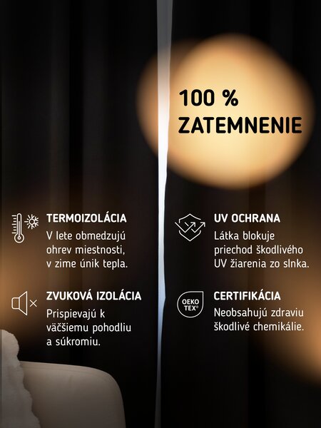 Blackout závesy Elias tmavohnedá - 140 × 160 cm (2 ks) - krúžky