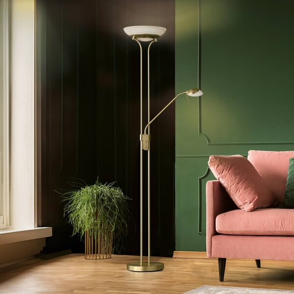 LED stojacia lampa Pool, mosadzná farba, výška 182 cm, 2 svetlá., Mosadz / zlato, Obývacia izba / jedáleň, kov, Moderný, Zemné bodové svetlo