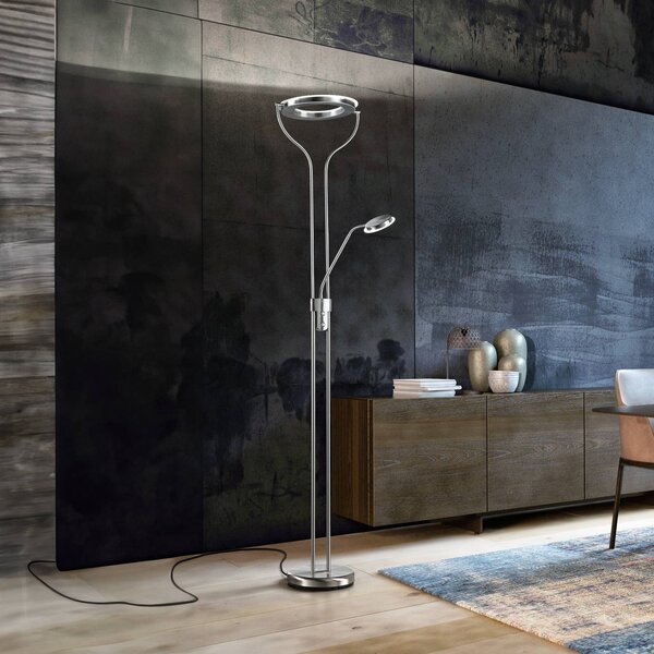 LED stojaca lampa Davos, niklová farba, výška 180 cm, 2-pl.,, Hliník / sivá / zinok, Obývacia izba / jedáleň, kov, Zemné bodové svetlo
