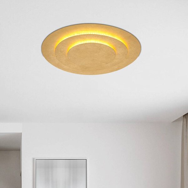 Stropné svietidlo Heda LED, Ø 49 cm, zlatá farba, kov, Mosadz / zlato, Obývacia izba / jedáleň, kov, Moderný, Závesné svietidlo