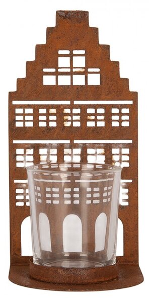 Hrdzavá dekorácia svietnik Domček S - 8*8*15 cm - Clayre & Eef