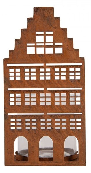 Hrdzavá dekorácia svietnik Domček - 12*12*24 cm - Clayre & Eef