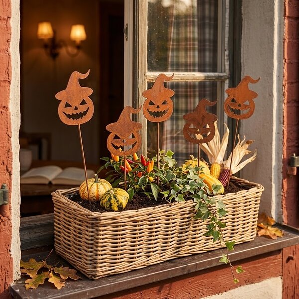 Rustikálny hrdzavý zápich tekvice Halloween Rust - 8*1*43 cm - Clayre & Eef