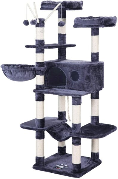 FEANDREA Škrabadlo pre mačky, XXL mačací strom, 164 cm, dymovo sivá