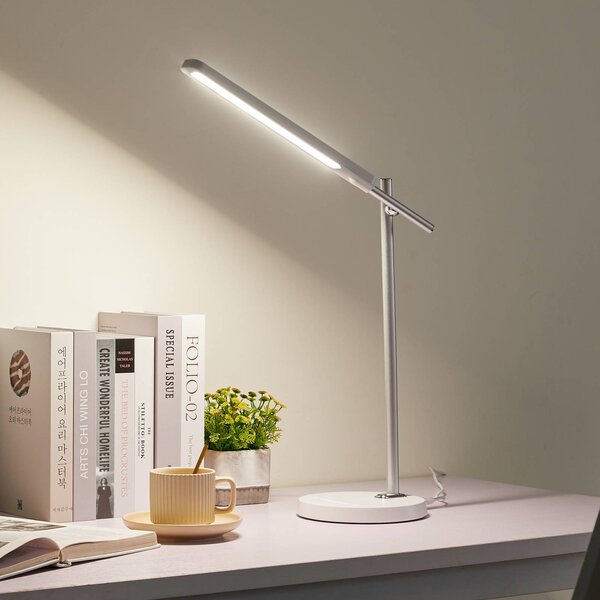 Stolná LED lampa Lindby Valtorin, biela, Biela / opálová, Pracovňa / Kancelária, Plast, Moderný, Stolová lampa