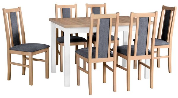 Rozkladací stôl so 6 stoličkami - AL03, Morenie: sonoma - L, Poťahové látky: 26x - Kronos 22, Farby nožičiek stola: biela Mirjan24 5902928654110