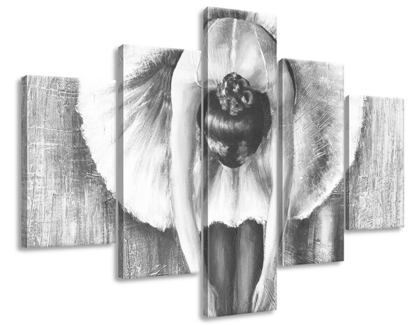 Ručne maľovaný obraz Sivá rozcvička baletky - 5 dielny Rozmery: 100 x 70 cm