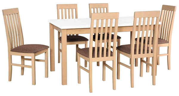 Rozkladací stôl so 6 stoličkami - AL07, Morenie: biela - L, Poťahové látky: 6 - Inari24, Farby nožičiek: sonoma Mirjan24 5902928908039