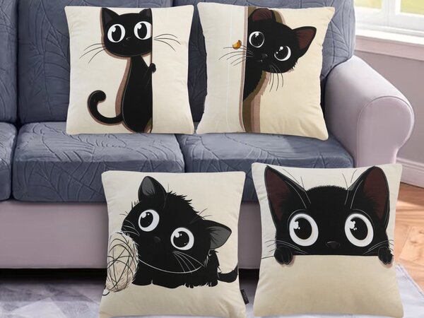 XPOSE® Set obliečok na vankúš HRAVÉ MAČIČKY 43x43 cm - set 4ks