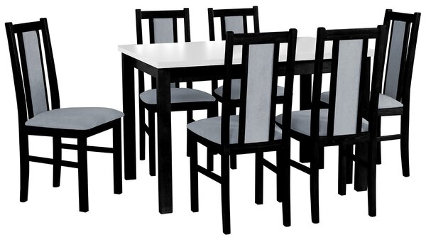 Rozkladací stôl so 6 stoličkami - AL12, Morenie: biela - L, Poťahové látky: 2 - Berlin 03, Farby nožičiek: čierna Mirjan24 5902928830415
