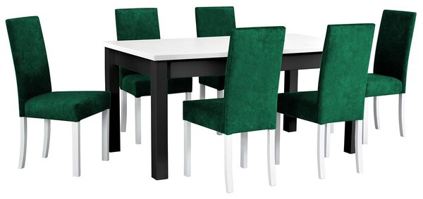 Rozkladací stôl so 6 stoličkami - AL09, Morenie: biela - L, Poťahové látky: 26x - Kronos 22, Farby nožičiek: čierna Mirjan24 5902928126235