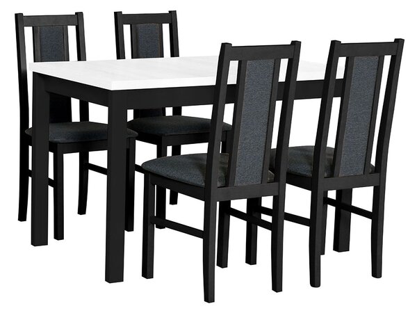 Rozkladací stôl so 4 stoličkami - AL08, Morenie: biela - L, Poťahové látky: 11 - Inari 96, Farby nožičiek: čierna Mirjan24 5902928832532