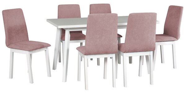 Rozkladací stôl so 6 stoličkami - AL45, Poťahové látky: 19 - Jasmine 61, Farby nožičiek: biela Mirjan24 5902928948011