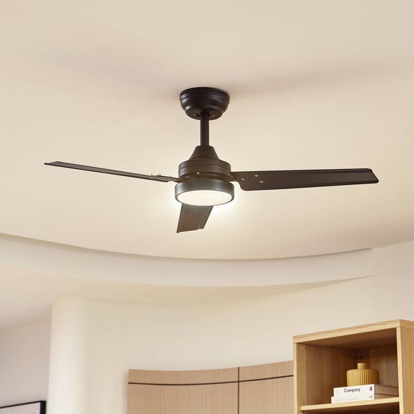 Lindby Stropný ventilátor Aerallo s LED osvetlením, čierny, tichý, Čierna, Obývacia izba / jedáleň, kov, Moderný