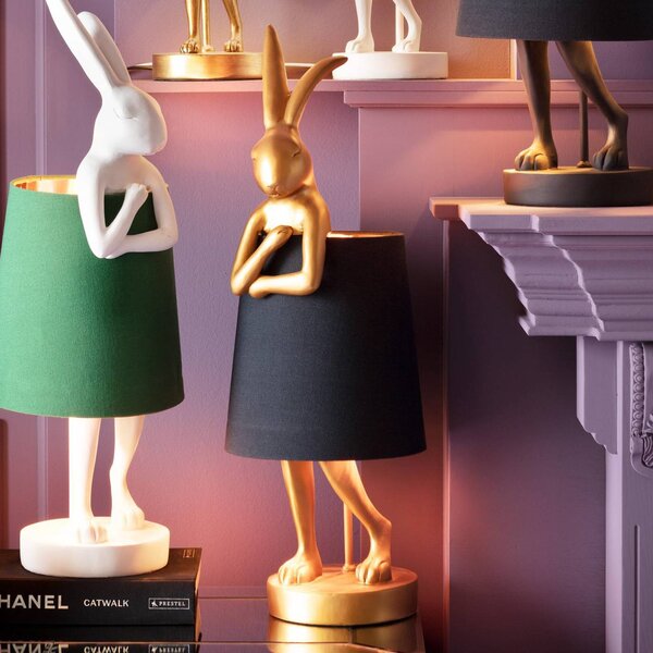 Kare stolová lampa Animal Rabbit, zlatá/čierna, 50 cm, E14, Mosadz / zlato, Obývacia izba / jedáleň, Textil / látka / hodváb, Dizajn, Stojacie svietidlo