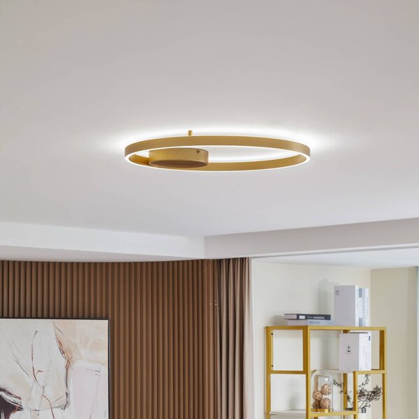 Lucande Smart LED stropné svietidlo Moise, zlatá, Tuya, Mosadz / zlato, Obývacia izba / jedáleň, Hliník, Moderný, Závesné svietidlo