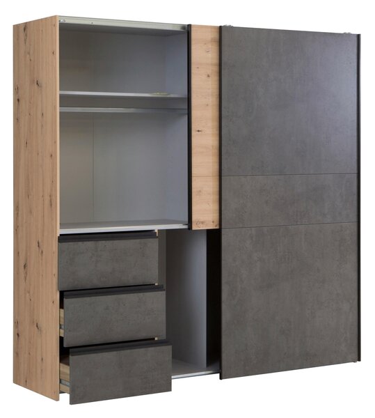 ŠAT. SKRIŇA S POSUV. DVERAMI, tmavosivá, dub artisan, 200/200/61 cm Carryhome - Skrine