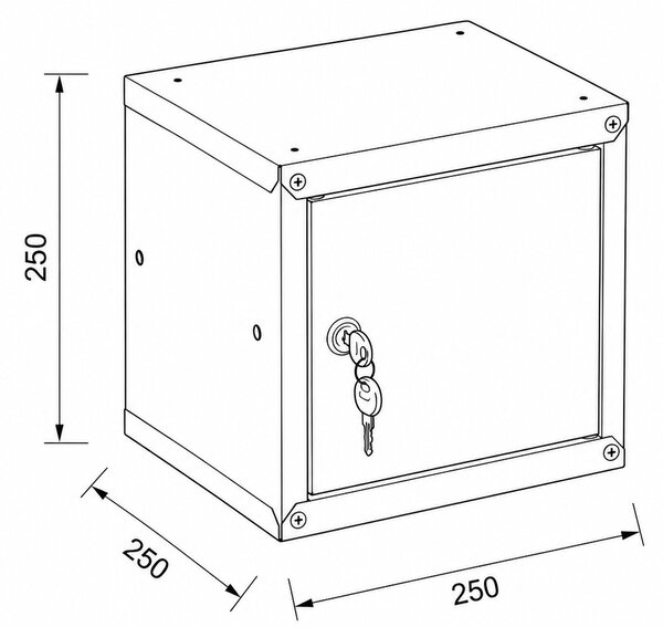Šatníková skrinka s uzamykateľným boxom 250 x 250 x 250 mm, cylindrický zámok, grafitové dvere