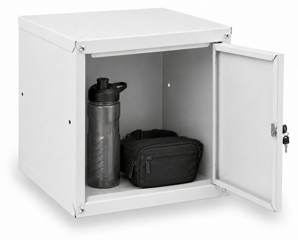 Šatníková skrinka s uzamykateľným boxom 350 x 350 x 350 mm, cylindrický zámok, modré dvere