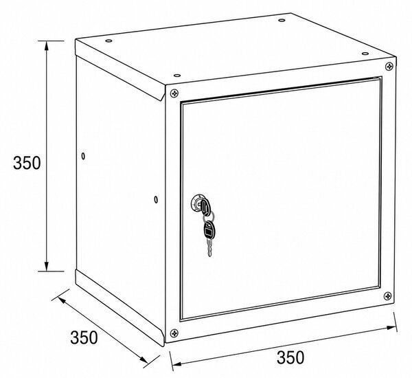 Šatníková skrinka s uzamykateľným boxom 350 x 350 x 350 mm, cylindrický zámok, modré dvere