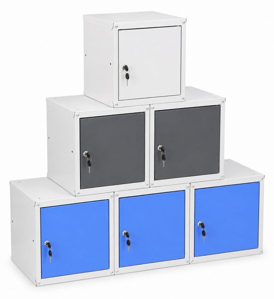 Šatníková skrinka s uzamykateľným boxom 350 x 350 x 350 mm, cylindrický zámok, modré dvere