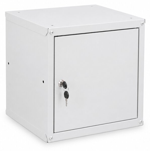 Šatníková skrinka s uzamykateľným boxom 350 x 350 x 350 mm, cylindrický zámok, sivé dvere