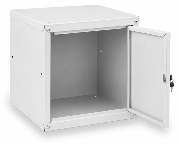 Šatníková skrinka s uzamykateľným boxom 350 x 350 x 350 mm, cylindrický zámok, modré dvere
