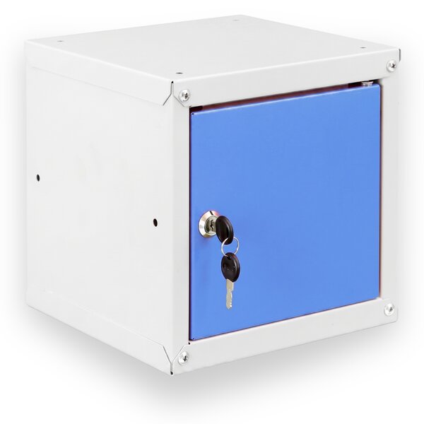 Šatníková skrinka s uzamykateľným boxom 250 x 250 x 250 mm, cylindrický zámok, modré dvere