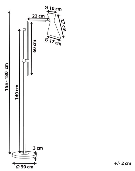 Stojaca lampa čierna kovová 140 cm mramorový podstavec nastaviteľné tienidlo zlaté prvky moderný priemyselný štýl