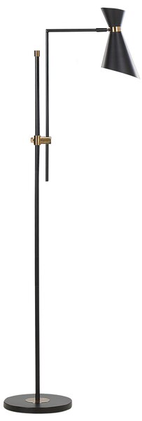 Stojaca lampa čierna kovová 140 cm mramorový podstavec nastaviteľné tienidlo zlaté prvky moderný priemyselný štýl