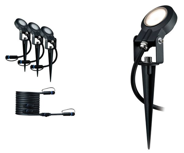 Paulmann Plug & Shine Sting 3000K 3-jednotkové predĺženie, Čierna, Hliník, Moderný, Vonkajše bodové svietidlo / bodateľné do zeme