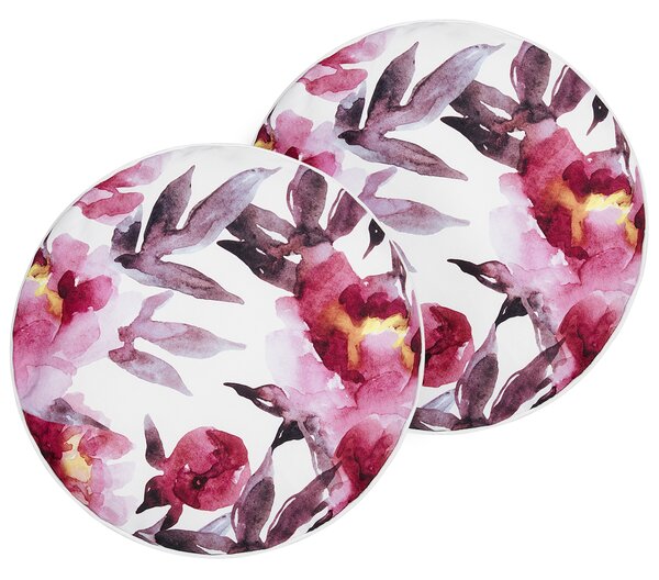 Sada 2 záhradných vankúšov biela a ružová polyester kvetinový vzor ⌀ 40 cm okrúhla moderný štýl vonkajšia terasa vodoodolná