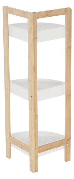 KONDELA Rohový regál, biela/prírodný bambus, FONG