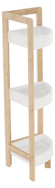 KONDELA Rohový regál, biela/prírodný bambus, FONG