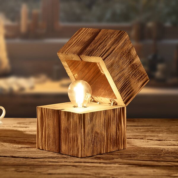 Stolová lampa Treasure, prírodný povrch, drevo, výklopná, Svetlé drevo, Obývacia izba / jedáleň, Drevo
