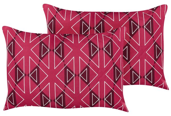 Sada 2 záhradných vankúšov ružová polyester geometrický vzor 40 x 60 cm obdĺžniková moderný štýl vonkajšia terasa vodoodolná