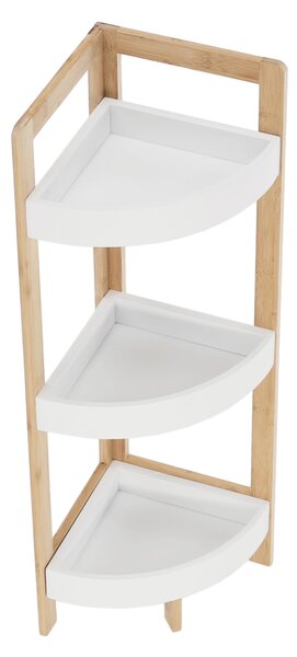 KONDELA Rohový regál, biela/prírodný bambus, FONG