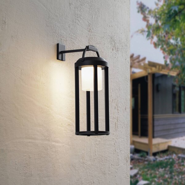 Lucande 2 v 1 LED solárne svetlo Tilena, čierne, okrúhle, hliník, Čierna, Hliník, Moderný, Nástenné svietidlo