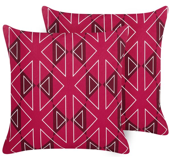 Sada 2 záhradných vankúšov ružová polyester geometrický vzor 45 x 45 cm štvorcová moderný štýl vonkajšia terasa vodoodolná