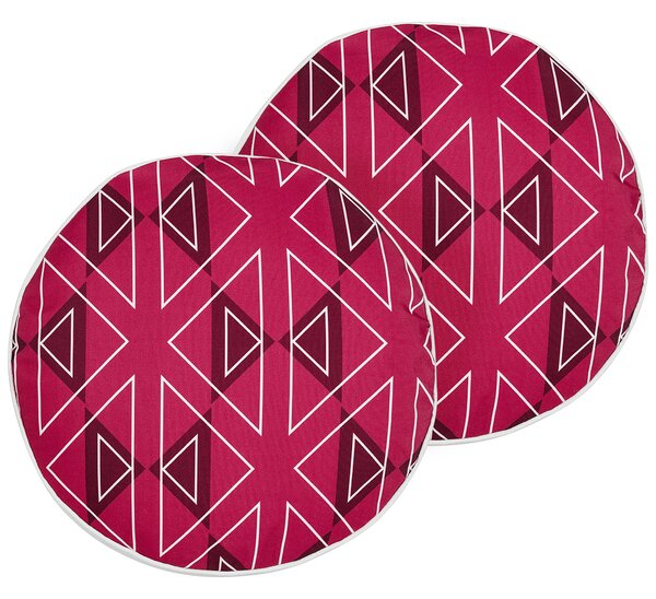 Sada 2 záhradných vankúšov ružová polyester geometrický vzor ⌀ 40 cm okrúhla moderný štýl vonkajšia terasa vodoodolná