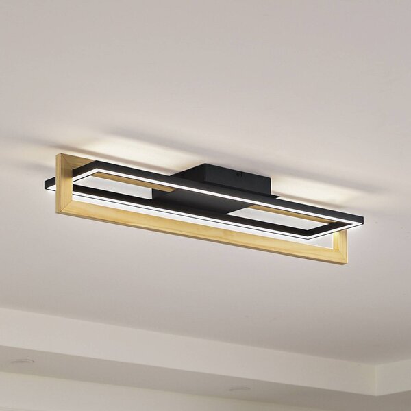 Lindby Stropné svietidlo LED Holamu, 80 cm, drevo, Čierna, Obývacia izba / jedáleň, Hliník, Moderný, Stropné svetlo